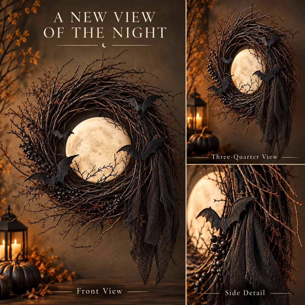 Bat Wreath Under the Moonlight