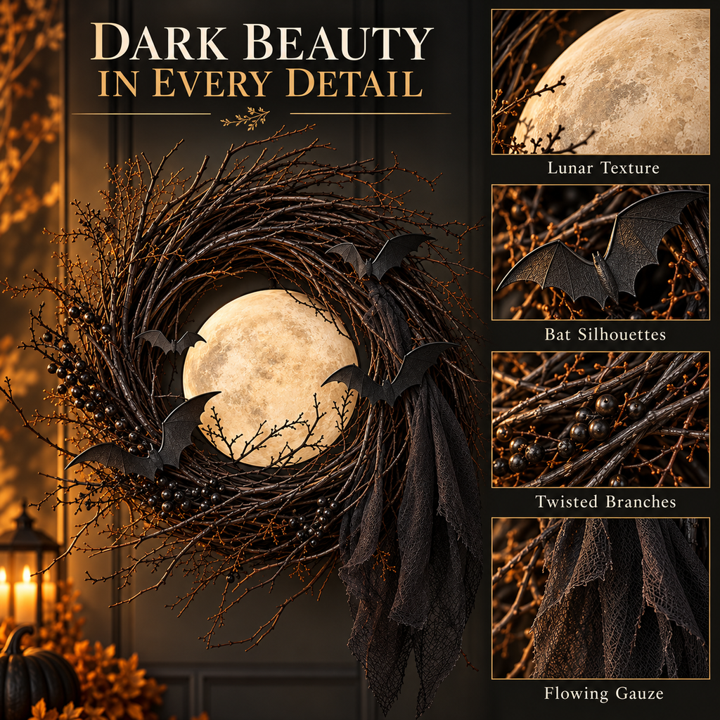 Bat Wreath Under the Moonlight