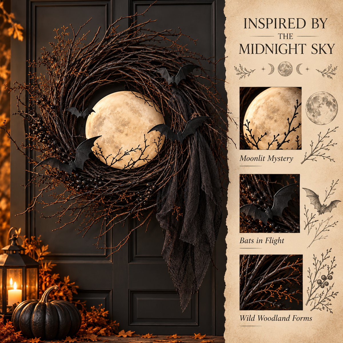 Bat Wreath Under the Moonlight